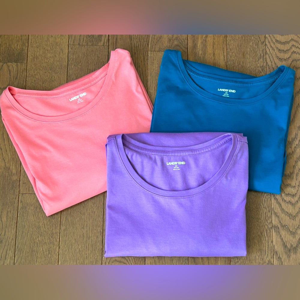 NWOT LANDS END s2X lot of 3 💯cotton tees Hi thread ct-super soft/silky 3/4 slvs